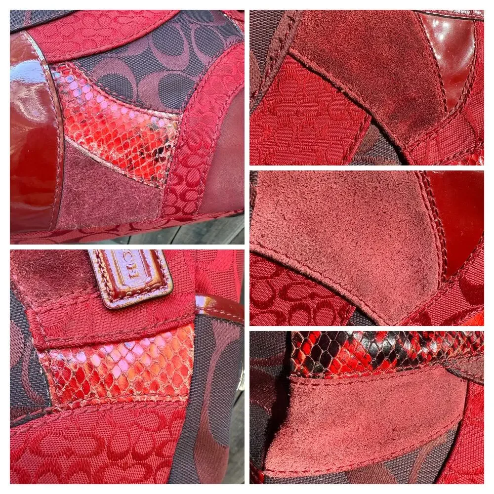 Coach Patchwork Gallery Tote Red Signature Multi-Material Bag F14004